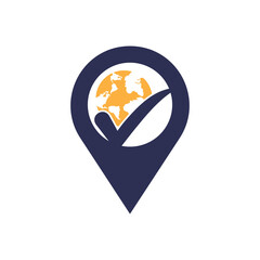 Globe check vector logo design. Tick mark and globe icon design.