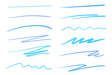 Hand drawn lettering underlines on white. Colored backgrounds with array of lines. Chaotic patterns. Colorful illustration