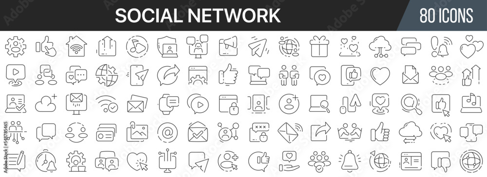 Poster Social network line icons collection. Big UI icon set in a flat design. Thin outline icons pack. Vector illustration EPS10