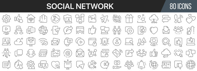 Fototapeta na wymiar Social network line icons collection. Big UI icon set in a flat design. Thin outline icons pack. Vector illustration EPS10