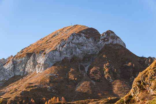 The mountains of Val Brembana, near the town of San Simone (Italy) with the colors of the golden hour - October 2022.