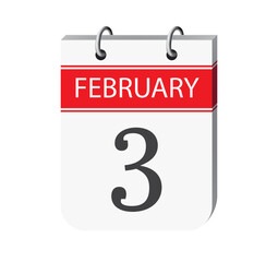 Fototapeta premium 3 february calendar page vector. 3d one day calendar date appointment, event reminder illustration. Abstract three dimensional daily date calendar.
