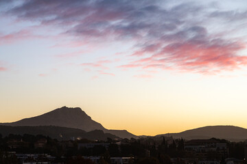 the Sainte Victoire mountain in the light of an autumn morning