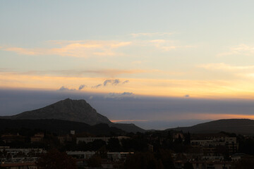 the Sainte Victoire mountain in the light of an autumn morning