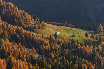 The mountains of Val Brembana, near the town of San Simone (Italy) with the colors of the golden hour - October 2022.