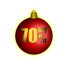 Red Christmas decoration ball for price tag 70% vector