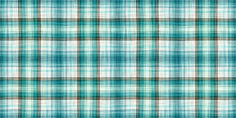 Teal rustic coastal beach house border check fabric tile. Seamless sailor flannel edging trim textile. Gingham rustic banner ribbon endless tape.