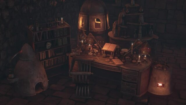 Secret Laboratory of an Alchemist 3D Animations Renderings Background CGI 4K