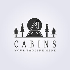 vintage emblem simple line art cabin logo vector illustration design