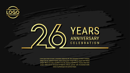 Fototapeta na wymiar 26th Anniversary Celebration, Golden Anniversary logo design in double line style isolated on black background. Vector Template Illustration