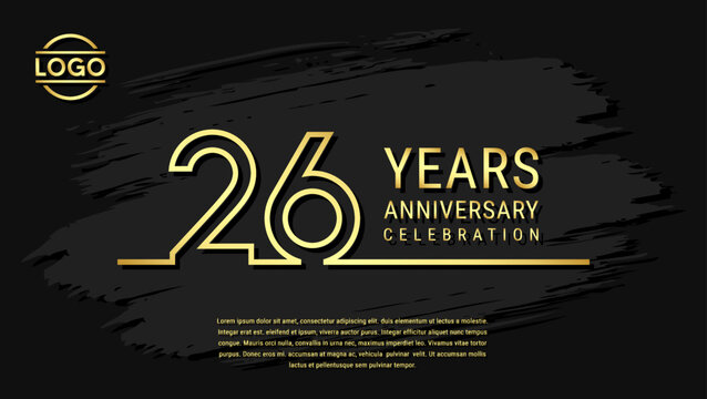 26th Anniversary Celebration, Golden Anniversary logo design in double line style isolated on black background. Vector Template Illustration