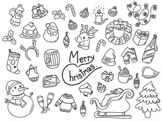 Hand drawn Christmas elements in doodle set A in PNG format