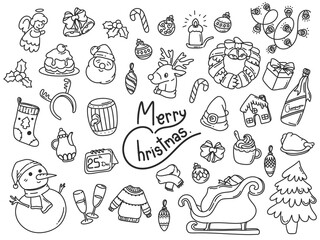 Hand drawn Christmas elements in doodle set A isolated on white