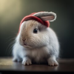 cute little rabbit wearing a santa claus hat