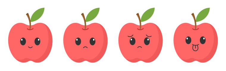 Red apple with kawaii eyes. Flat design vector illustration of red apple
on white background.