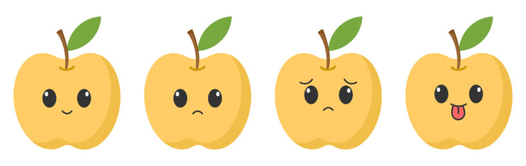 Yellow apple with kawaii eyes. Flat design vector illustration of yellow apple
on white background.