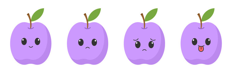 plum with kawaii eyes. Flat design vector illustration on white background.