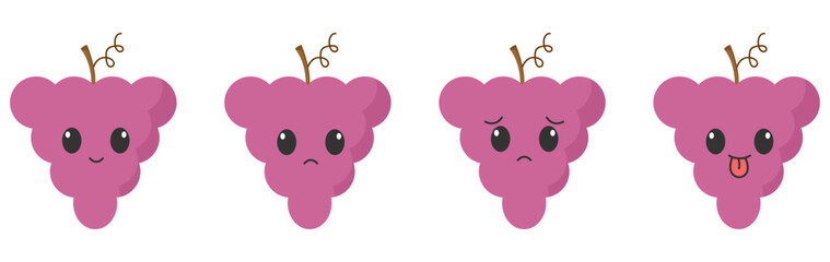 Dark grapes with kawaii eyes. Flat design vector illustration on white background.