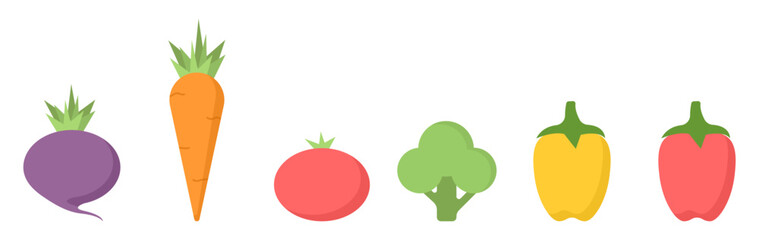 set of vegetables. broccoli, tomato, carrot, pepper 