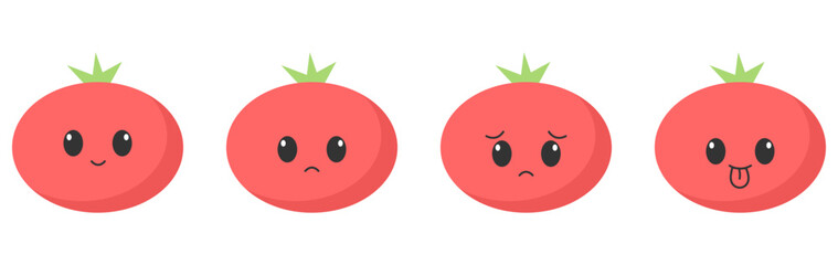 tomato with kawaii eyes. Flat design vector illustration