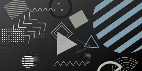 Vector set of abstract geometric cover background with minimal trendy memphis style