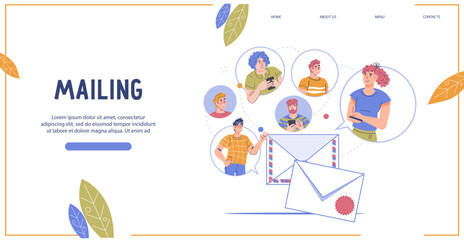 Social media promotion and mailing concept of website interface. Sending advertising emails and SMM marketing service, flat cartoon vector illustration for web banner.