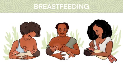 Poster about breastfeeding. Different women breastfeed the baby.