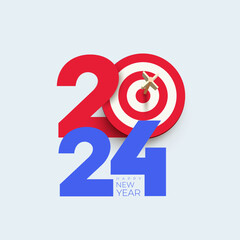 2024 text with target icon banner. Business in 2024. Researching business. Develop strategies and see opportunities for success. determine the target market. Vector illustration.