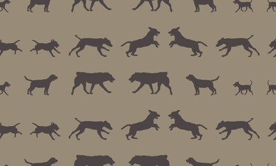 Seamless pattern. Silhouette dogs different breeds in various poses. Endless texture. Design for fabric, decor, wallpaper, wrapping paper, design.
