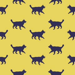 Seamless pattern. Running longhaired german shepherd dog puppy. Dog silhouette. Endless texture. Design for wallpaper, fabric, decor, design. Vector.