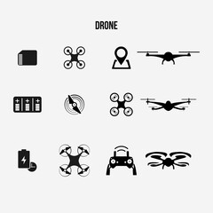 Set,air drones, quadcopters and remote control drones and more. Editable simple vector icons. Vector EPS10