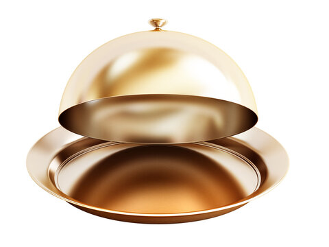 Gold serving plate on transparent background.