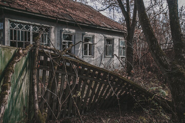 Abandoned rural house in the exclusion zone, Pripyat region, Chernobyl disaster, Ukraine