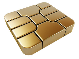 Gold sim card chip on transparent background.