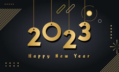 Happy New Year Celebration 2023 with typography lettering. Vector illustration, text and number