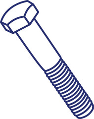 Long threaded screw. Tool for repairing machines, furniture, construction. Isolated vector image.