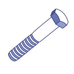 Long threaded screw. Tool for repairing machines, furniture, construction. Isolated vector image.