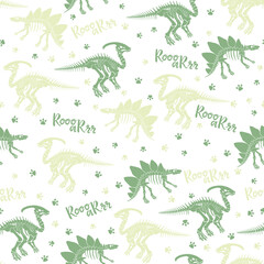 Seamless vector pattern with dinosaur skeleton. 