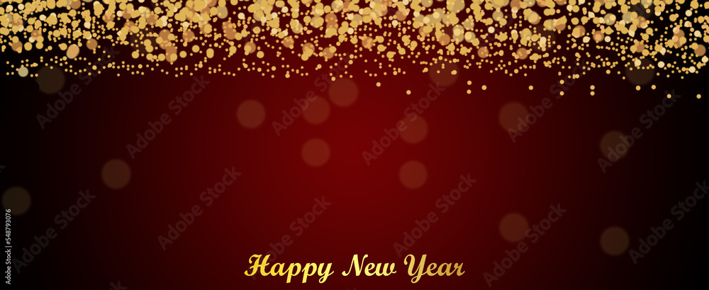 Poster dark red and maroon color banner for new year with copyspace for text. blank banner with falling gli