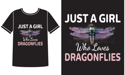 A girl who loves dragonfly t shirt design concept