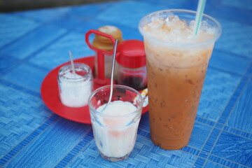 morning thai tea with boil egg thai style breakfast