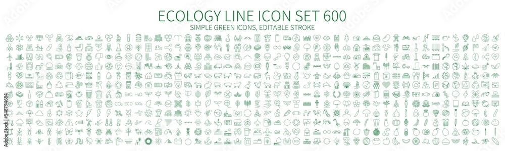 Wall mural green icon set 600 related to ecology and nature