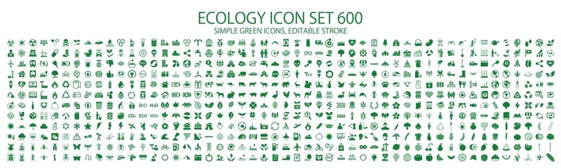 Green icon set 600 related to ecology and nature - obrazy, fototapety, plakaty