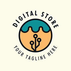 digital store vintage style logo vector with emblem flat color icon illustration template design