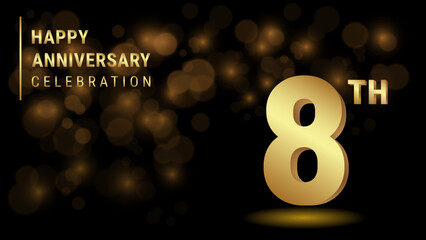 8th Anniversary. 3d template design with gold color for celebration events, invitations, greeting cards, banners, posters and flyers. Vector Template Illustration