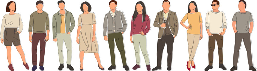people men and women standing sketch ,contour vector