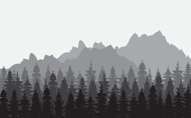 silhouette forest and mountains, nature design vector isolated