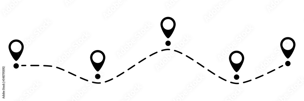 Poster pin map dotted line. navigation pointers. destination sign. vector illustration isolated on white.
