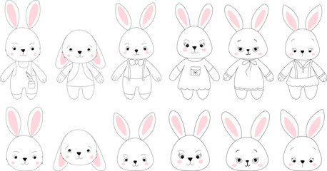 set of rabbits sketch ,contour vector