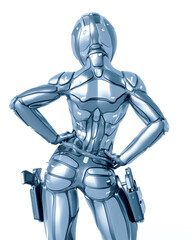 Fototapeta premium astronaut girl on sci-fi suit is doing a pin up pose rear view